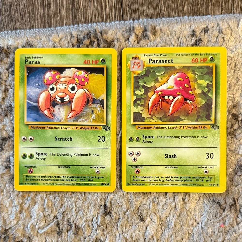 Paras and Parasect Pokémon Cards (vintage)